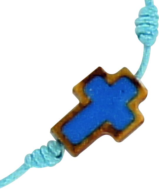 braccialetto decina con croce ulivo smaltata-azzurro