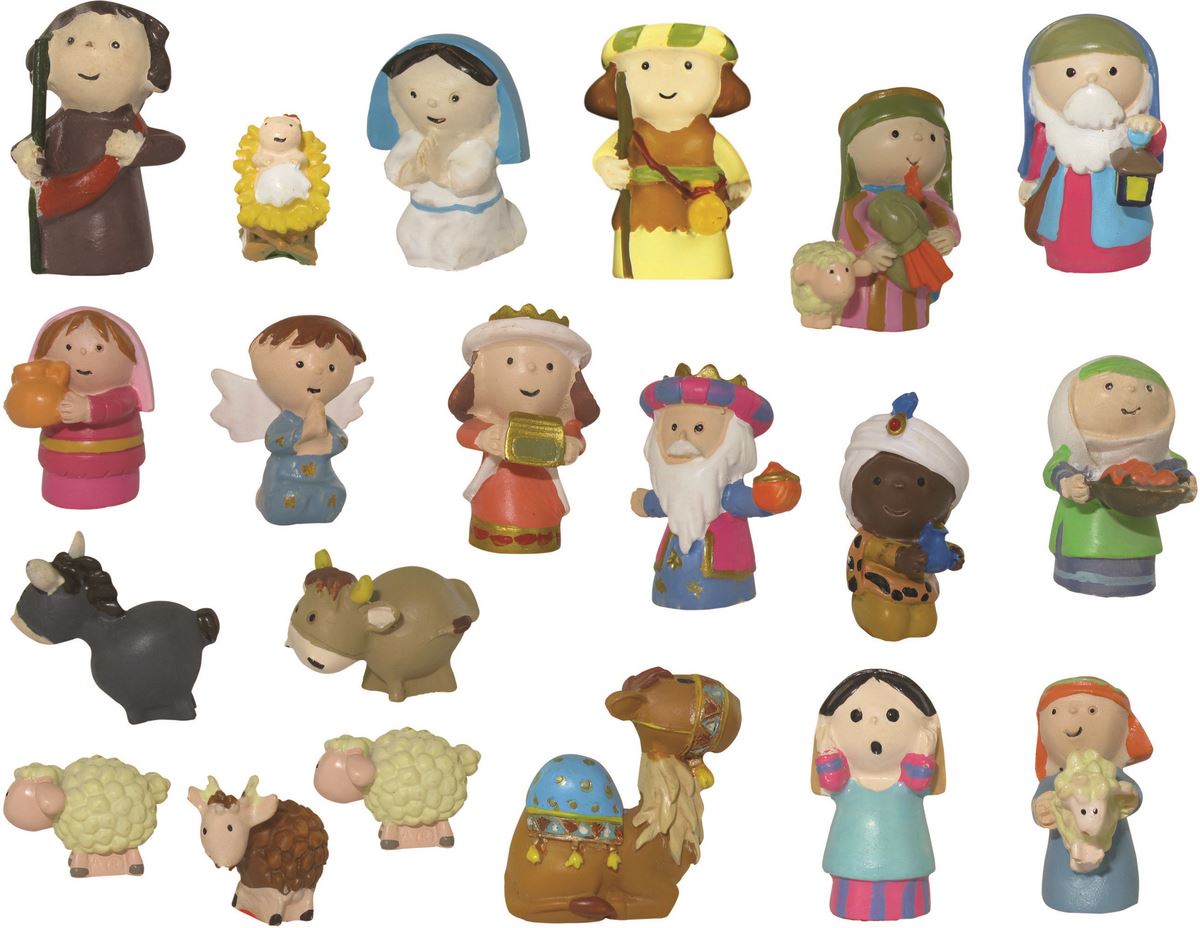presepe per bambini: natività 20 personaggi in resina - 4,5 cm