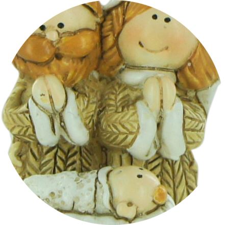 natività in resina colorata, decorazione natalizia/soprammobile, piccolo presepe con sacra famiglia, 3 x 3,5 cm