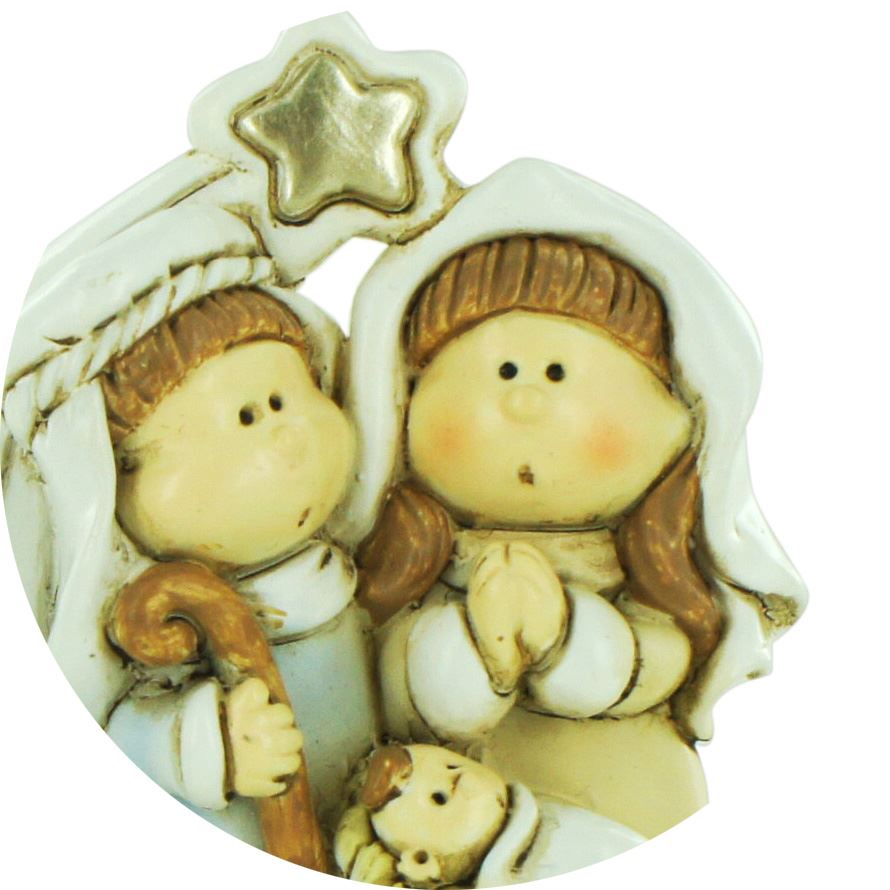 natività in resina colorata, decorazione natalizia/soprammobile, piccolo presepe con sacra famiglia, 8 x 8 cm