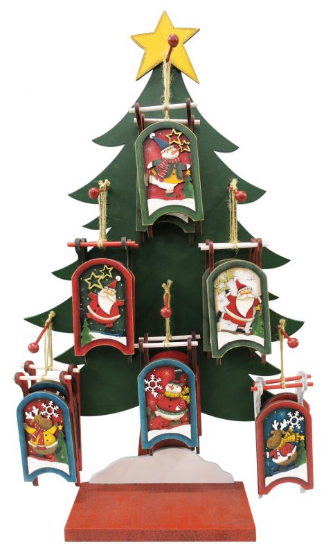 addobbi natalizi albero: 36 babbo natale in legno con espositore a forma di albero