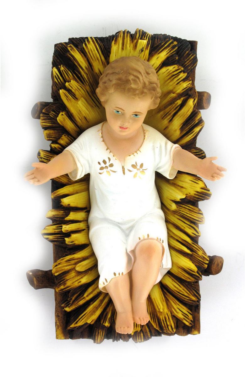 gesù bambino con culla in poliestere decorato a mano - 14 cm
