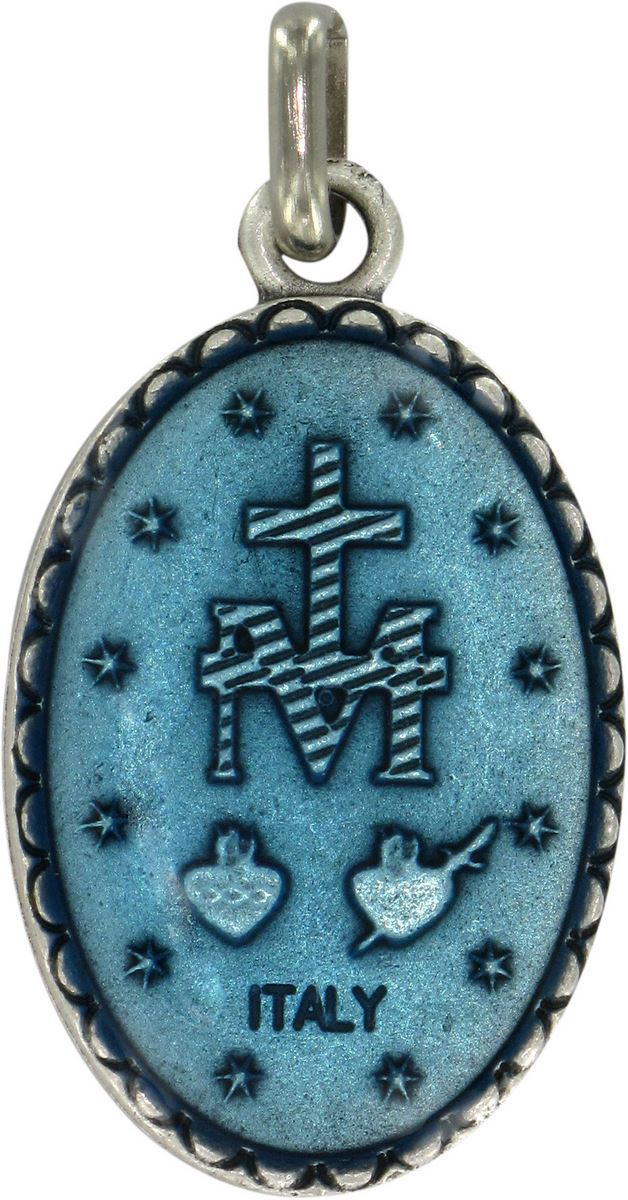 medaglia miracolosa ovale in metallo con smalto azzurro - 2 cm