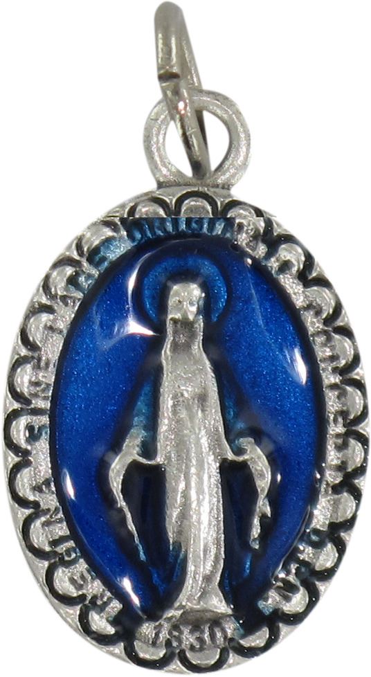 medaglia miracolosa ovale in metallo con smalto blu - 1,8 cm
