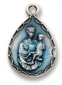 medaglia sant antonio a forma di goccia in metallo ossidato con smalto