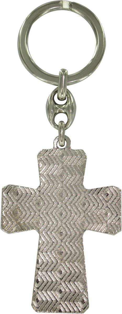 stock: portachiavi croce resinato in metallo argentato 3 papi - 5 cm