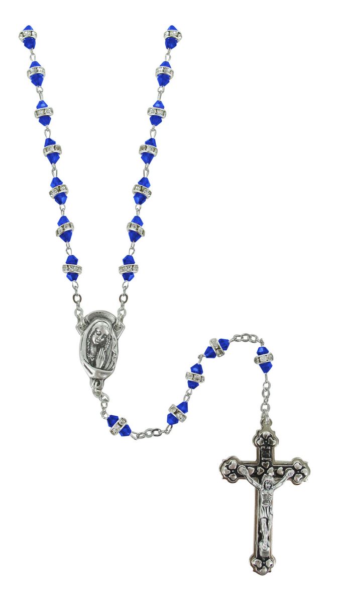 rosario semicristallo blu con strass bianchi
