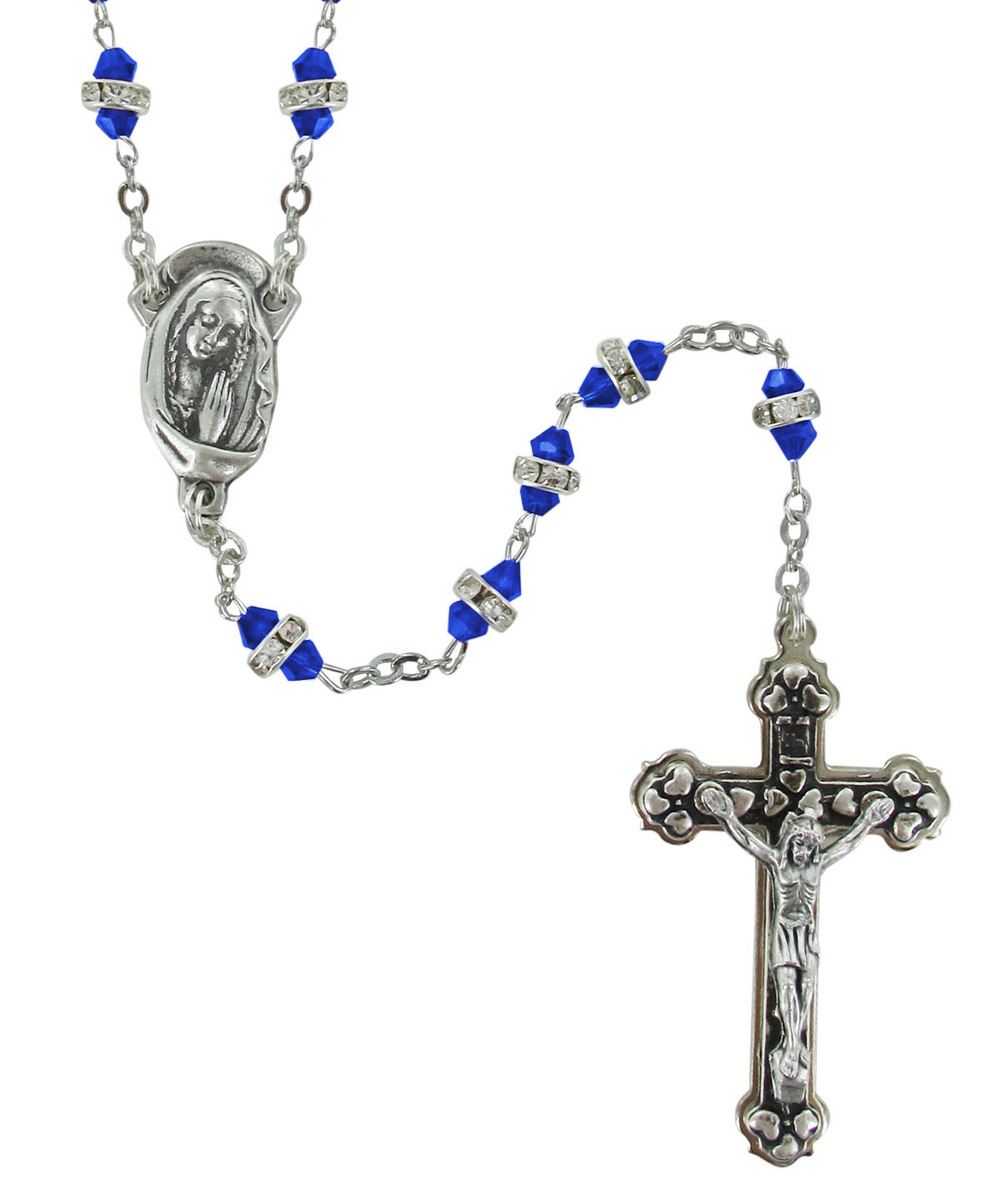 rosario semicristallo blu con strass bianchi