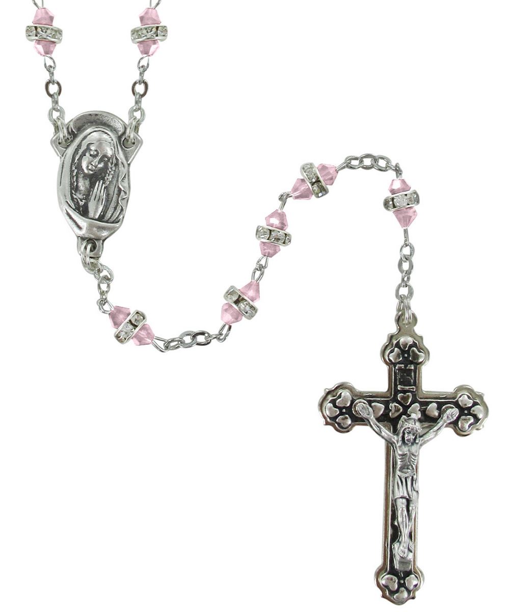 rosario semicristallo rosa con strass bianchi