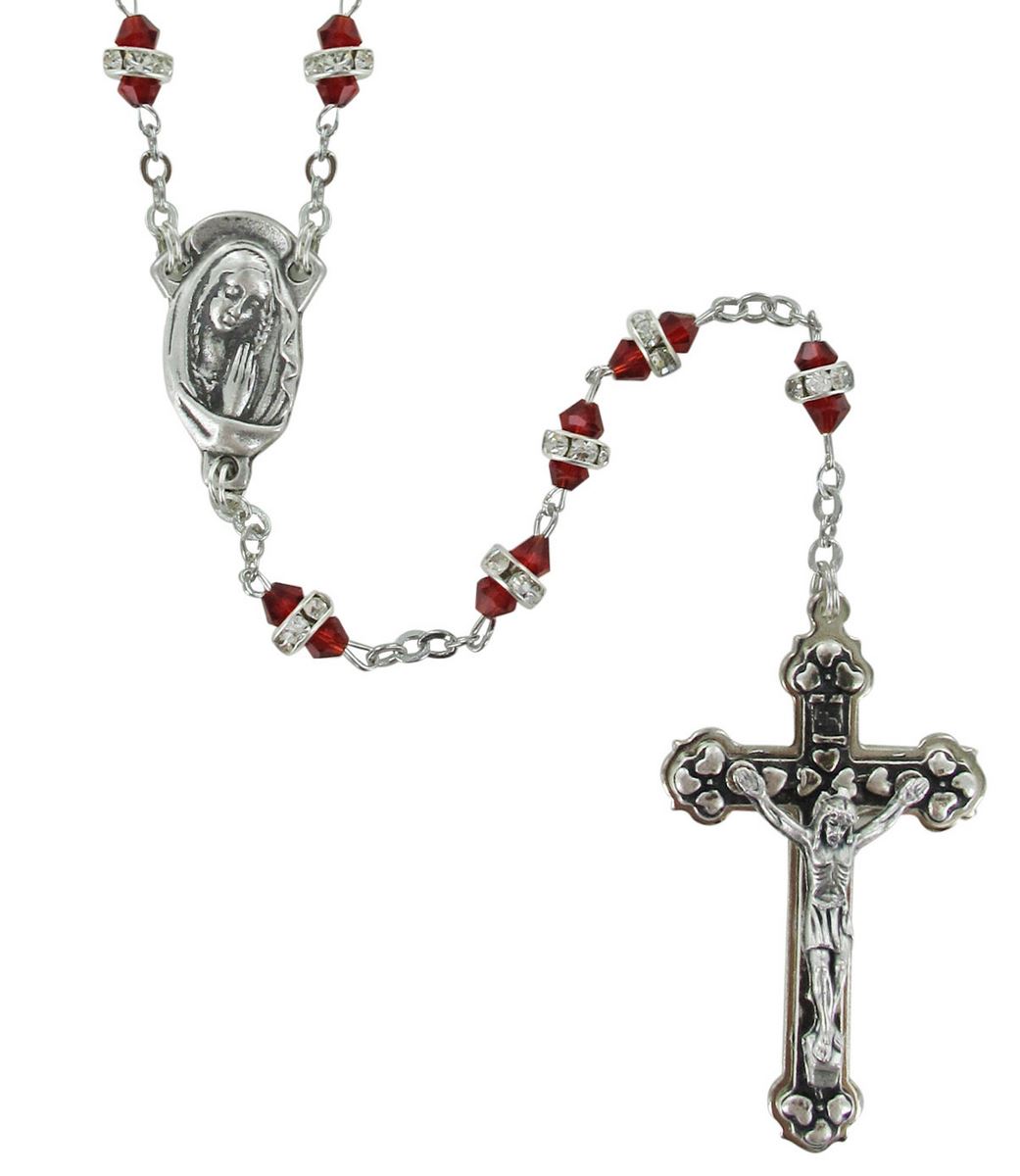 rosario semicristallo rosso con strass bianchi