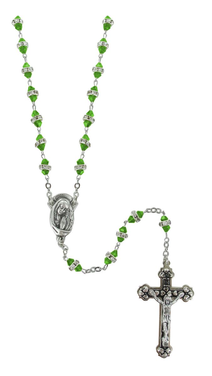 rosario semicristallo verde con strass bianchi