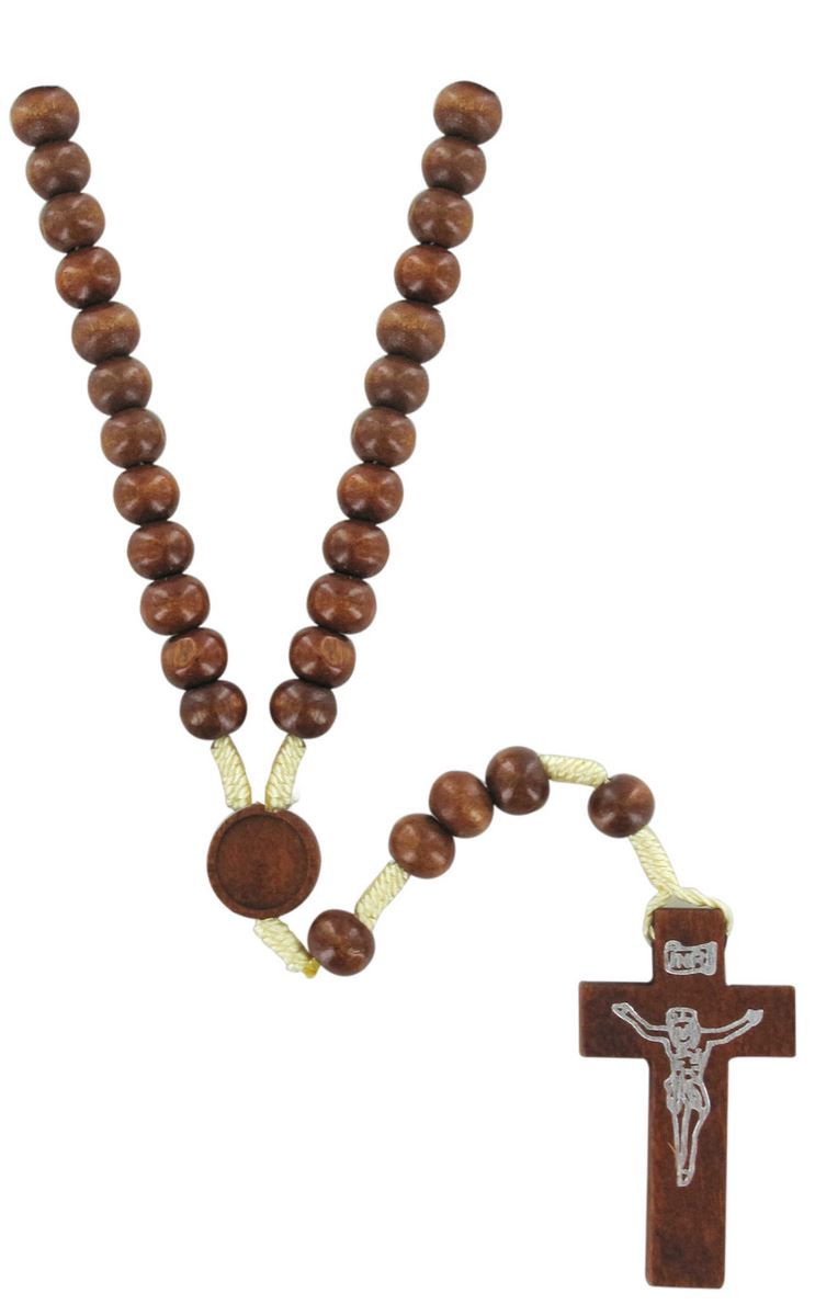 rosario in legno colore naturale mm 8 con moschettone