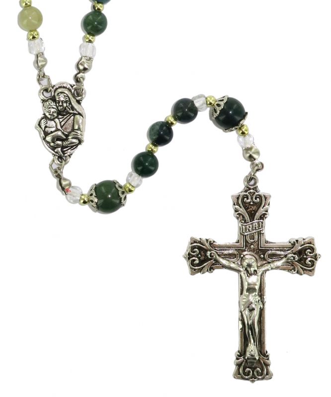 rosario in vetro verde con perline dorate