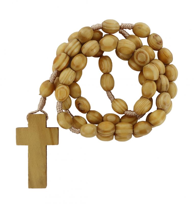 rosario in legno d'ulivo, rosario cattolico con medaglia e croce in ulivo