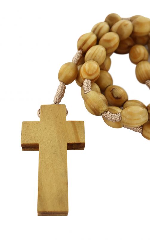 rosario in legno d'ulivo, rosario cattolico con medaglia e croce in ulivo