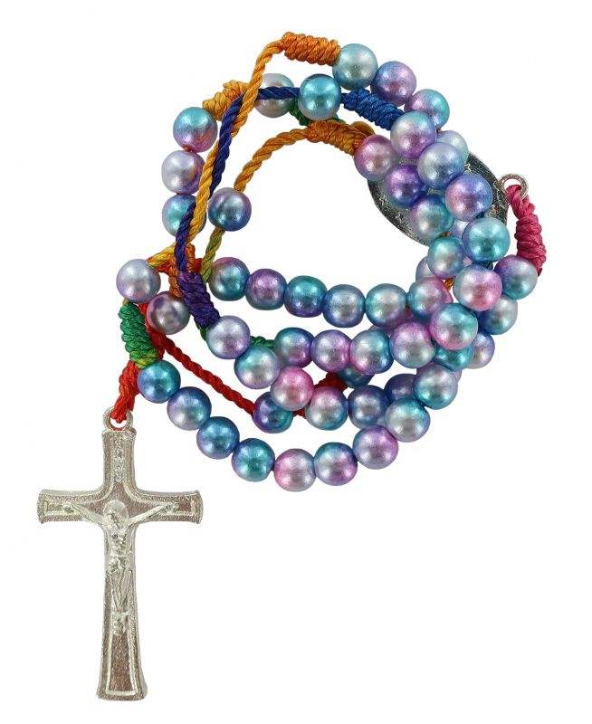 rosario blu grani colorati in plastica da 6 mm