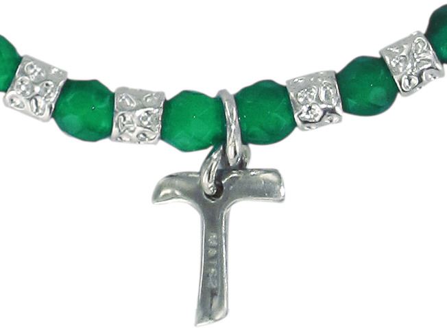 braccialetto linea mater con dadini in argento e grani in smeraldite diametro mm 4 con croce tau