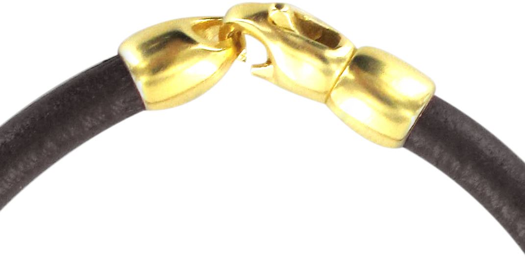 bracciale trinity in cuoio nero con inserti ottone in bagno oro giallo 
