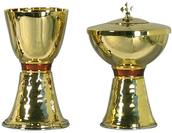 pisside in metallo dorato con anello smaltato - Ø 11 x 16 cm