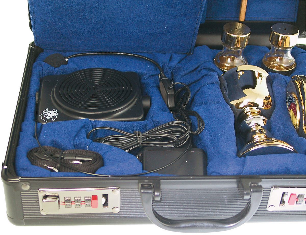 valigia per celebrazioni, valigetta da prete completa per messa all'aperto, con amplificatore / cassa, 30x23x10 cm