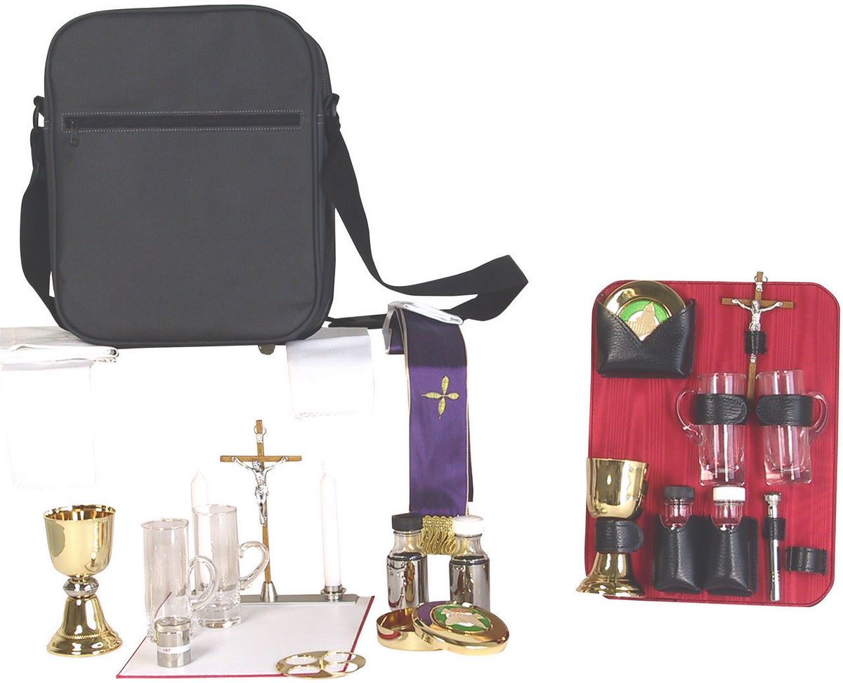 valigetta per celebrazioni, borsello spalla da prete per messa con kit oggetti liturgici, rafia grigia, 23 x 30 x 9 cm
