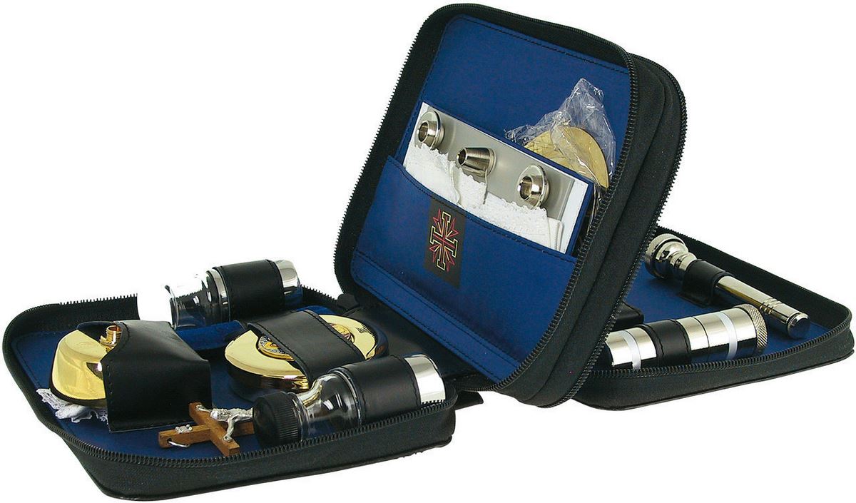 valigetta per celebrazioni doppio scomparto, valigia da prete per messa con 2 scomparti, kit oggetti liturgici completo, pelle, 21 x 16 x 8 cm