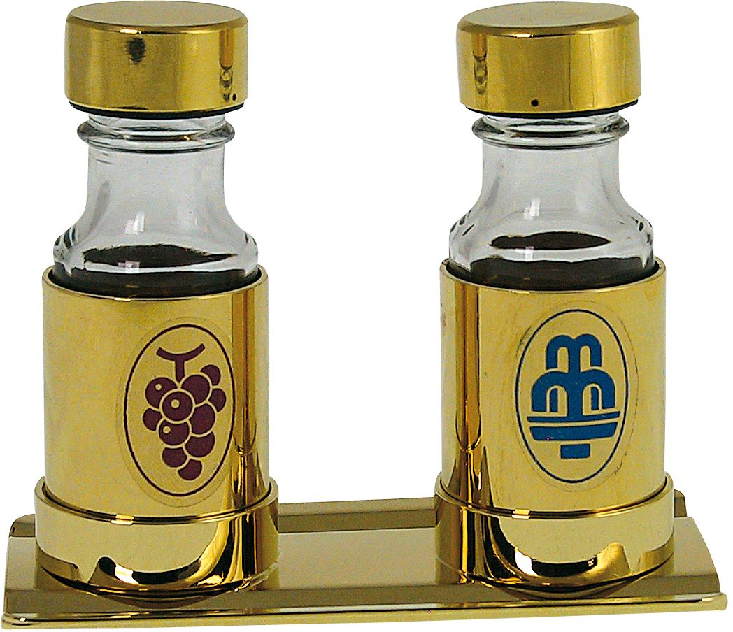 ampolline / bottiglie acqua e vino con vassoio oro