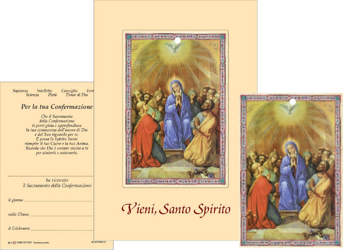 bomboniera cresima: quadretto dello spirito santo con certificato ricordo in italiano
