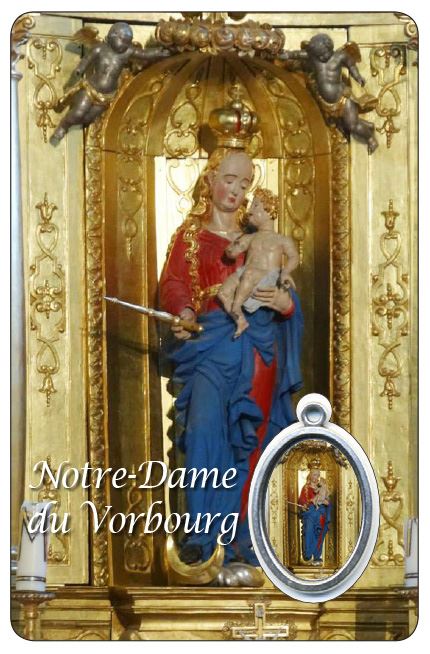 card notre dame du vorbourg con preghiera e medaglia resinata - 5,5 x 8,5 cm - francese