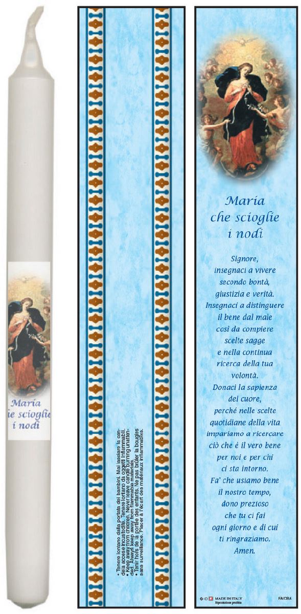 candela maria che scioglie i nodi con preghiera in italiano - 4,5 x 25,5 cm