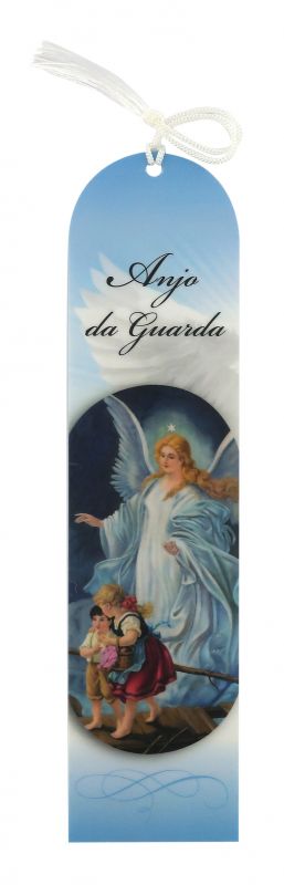 segnalibro dell'angelo custode / angelo di dio, a forma di cupola con fiocchetto bianco - 5,5 x 22,5 cm - portoghese