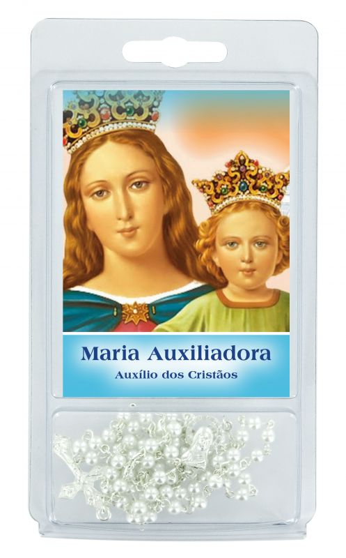 rosario perlina bianca mm.4 con preghiera alla madonna ausiliatrice