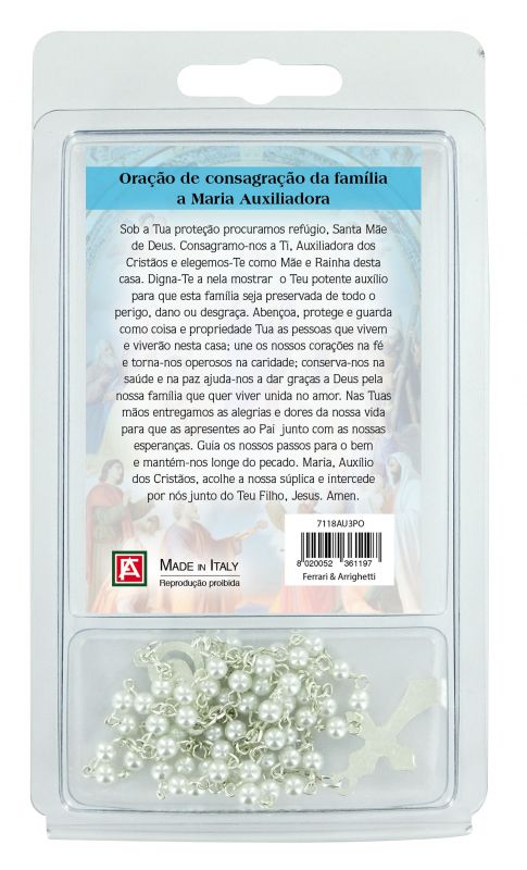 rosario perlina bianca mm.4 con preghiera alla madonna ausiliatrice