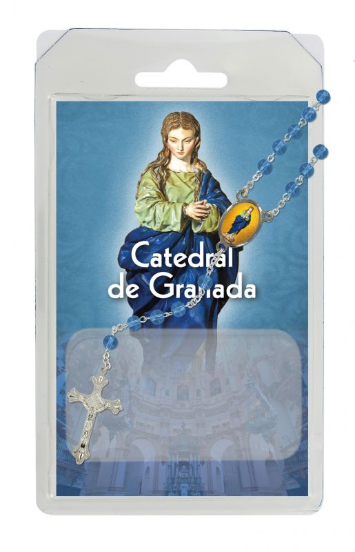 rosario semicristallo azzurro cattedrale di granada con preghiera in spagnolo