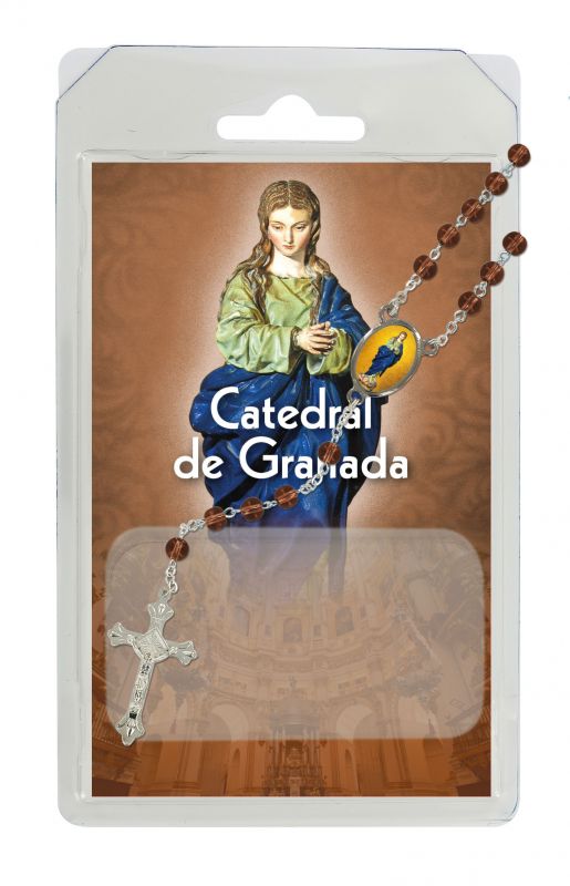 rosario semicristallo marrone cattedrale di granada con preghiera in spagnolo