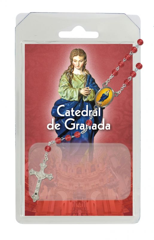 rosario semicristallo rosso cattedrale di granada con preghiera in spagnolo