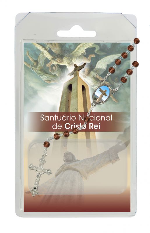 rosario semicristallo marrone santuario cristo rei con preghiera in portoghese