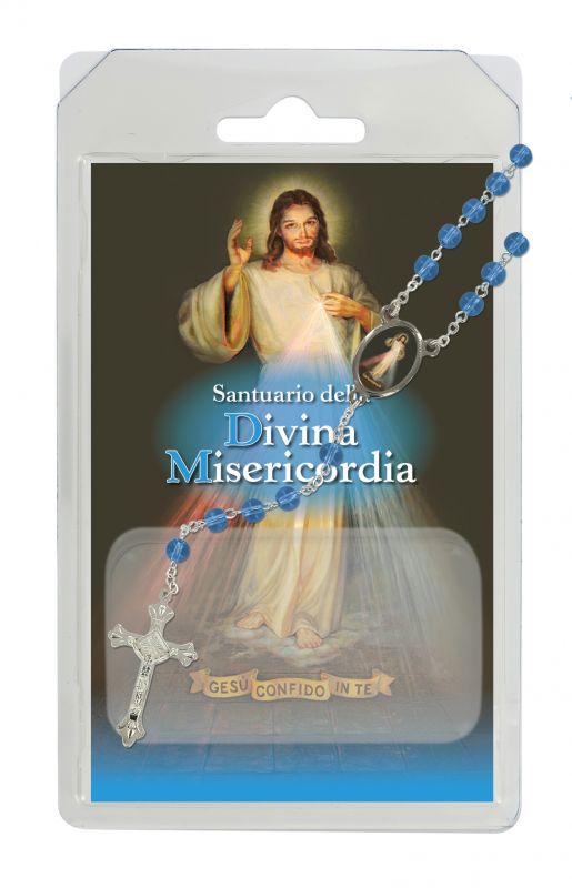 rosario semicristallo  azzurro santuario della divina misericordia (roma) con preghiera in italiano