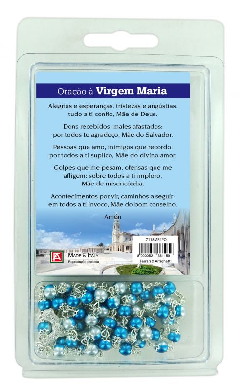 rosario perlina bianca e azzurra con immagine madonna di fatima