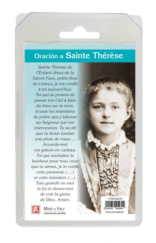 rosario semicristallo santa teresa di lisieux con preghiera in francese