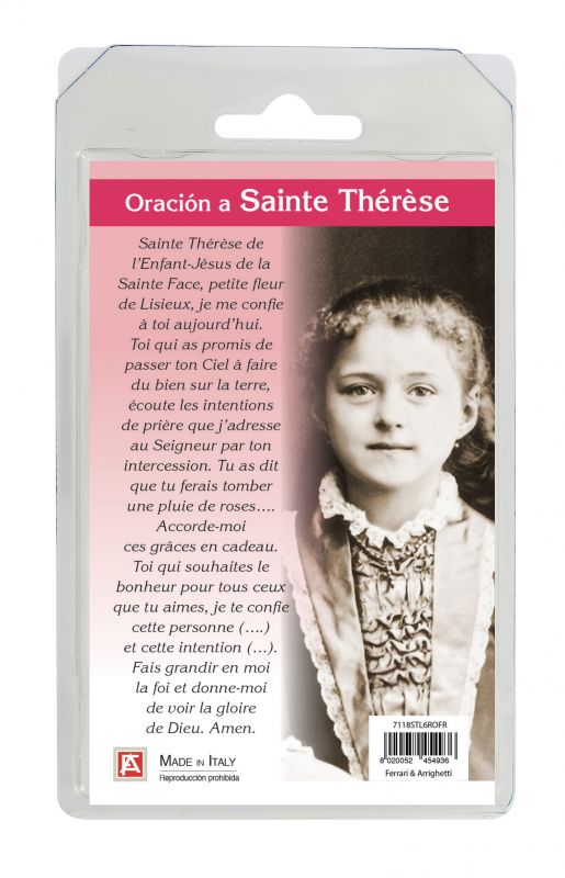 rosario semicristallo rosso santa teresa di lisieux con preghiera in francese