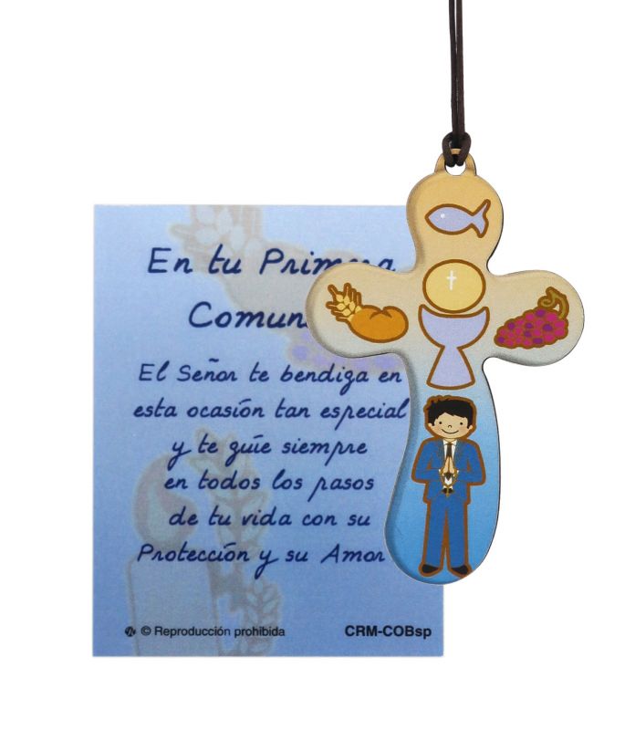 croce eucaristia per bambino con laccio e  preghiera in spagnolo