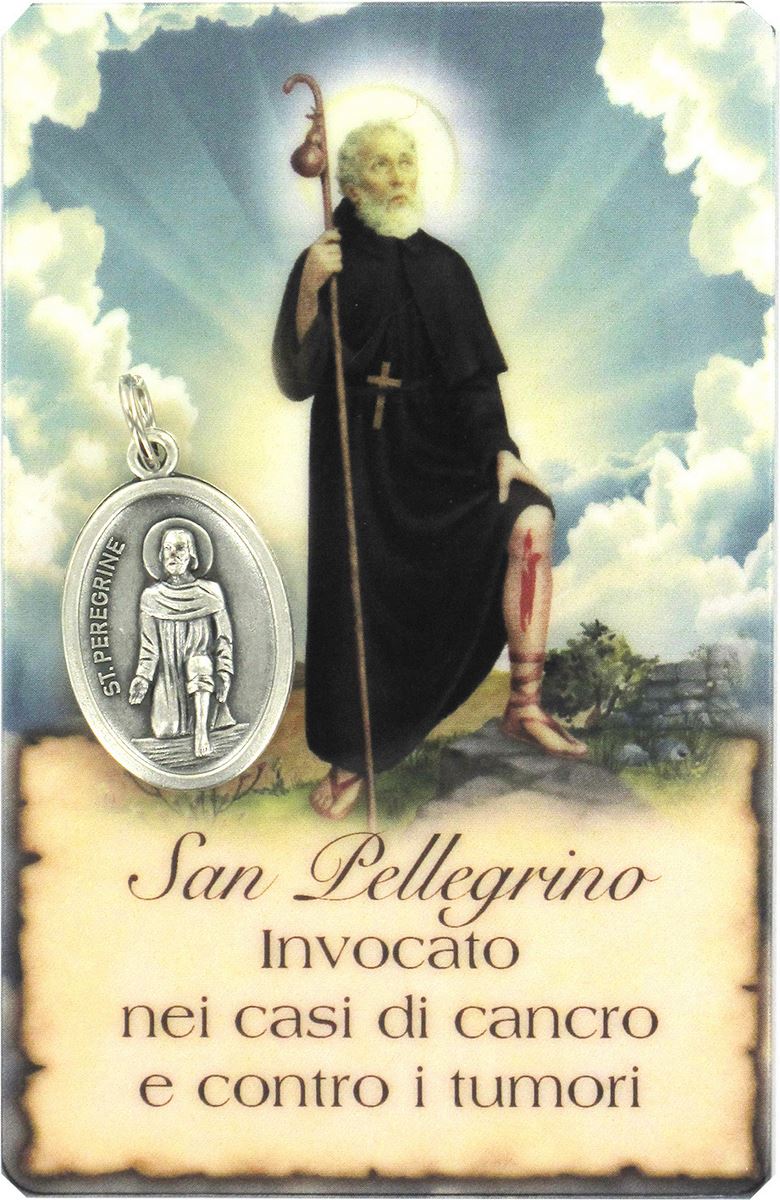 card san pellegrino della guarigione in pvc con preghiera e medaglia - 5,5 x 8,5 cm - italiano