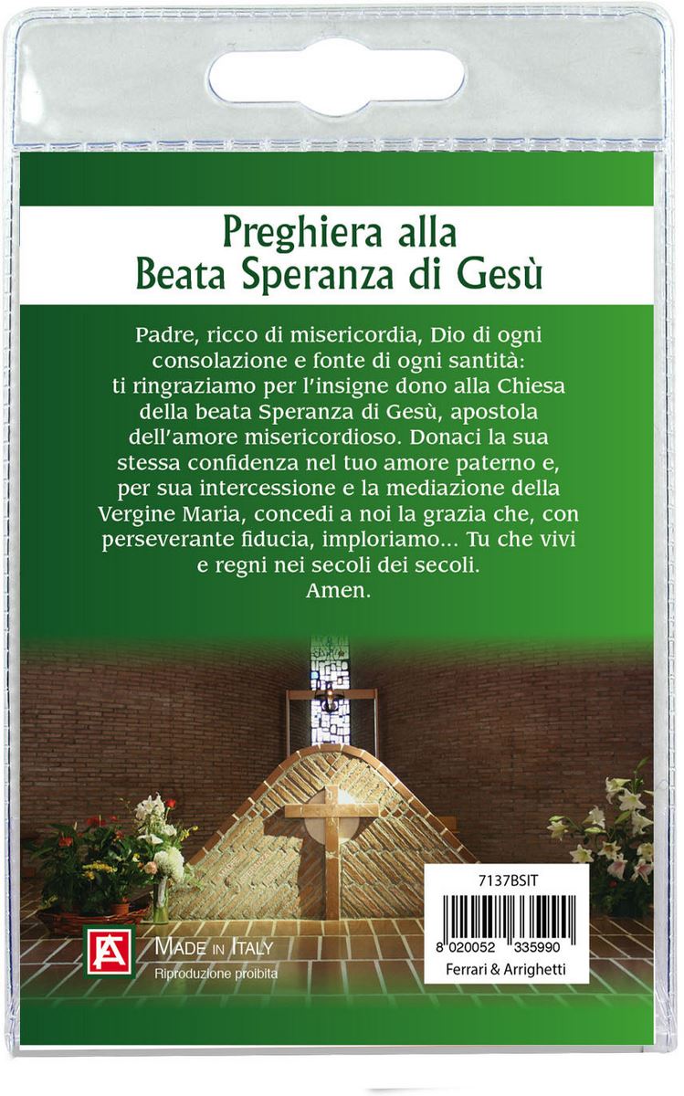 medaglia beata speranza di gesù con laccio e preghiera in italiano