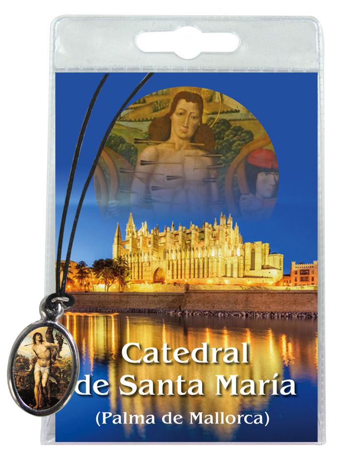 medaglia san sebastiano (cattedrale palma maiorca) con laccio e preghiera in spagnolo