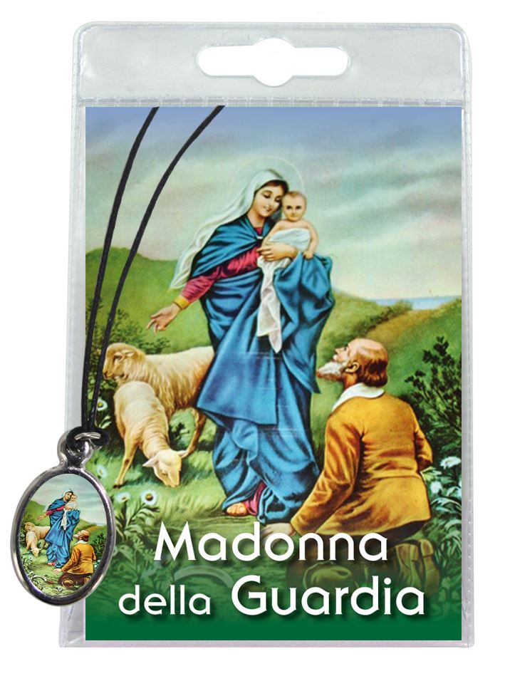 medaglia madonna della guardia (genova) con laccio e con preghiera in italiano