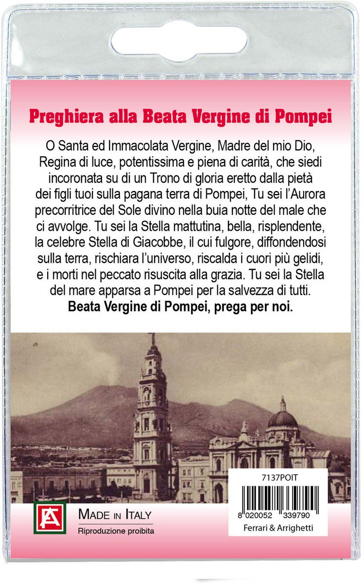 medaglia santuario madonna di pompei con laccio e preghiera in italiano
