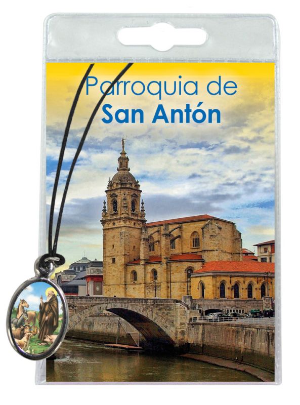 medaglia parrochia de san anton con laccio e preghiera in spagnolo