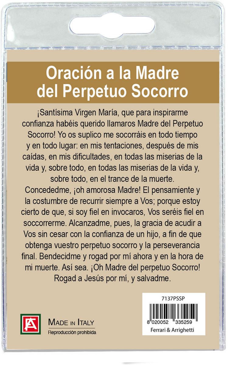 medaglia madonna di perpetuo soccorso con laccio e preghiera in spagnolo