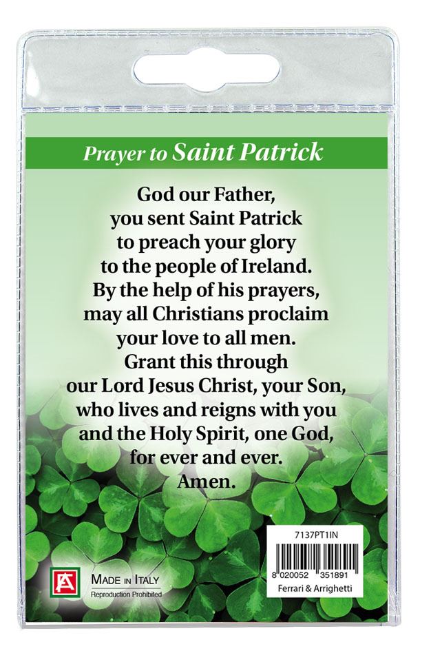 medaglia saint patrick con laccio e preghiera in inglese